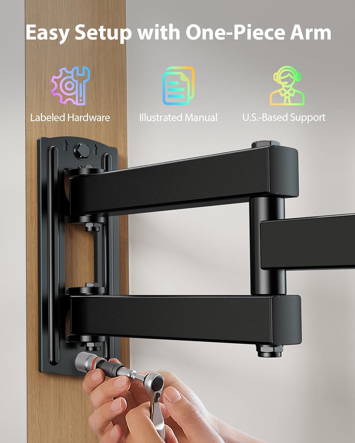 Pipishell Full Motion TV Wall Mount - LED Light & Music Sync for 13"-43" TVs Up to 44 lbs | PISF06B