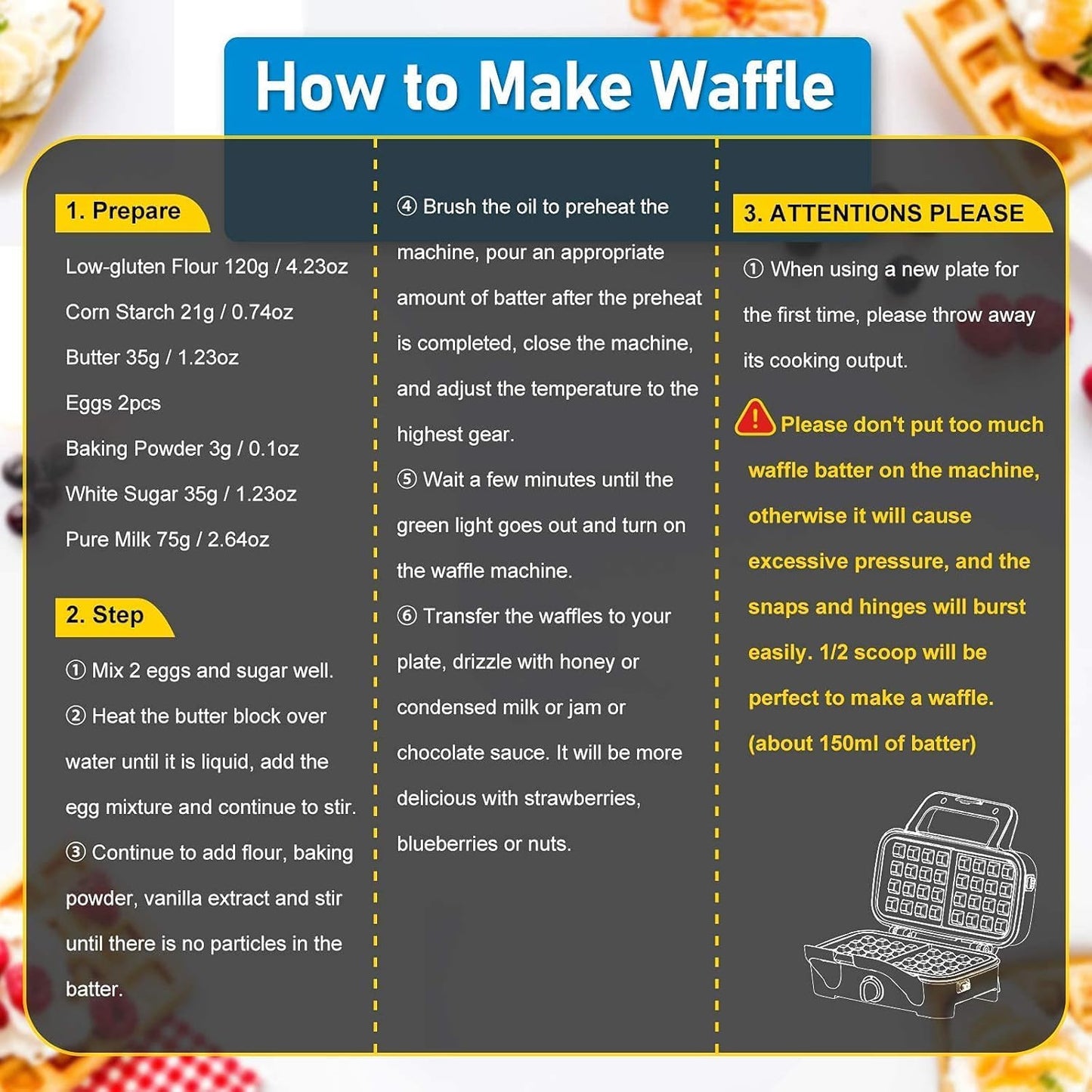 Skiennix Waffle Maker - 3-in-1 Nonstick Sandwich, Waffle & Pancake Maker with Removable Plates | 5-Level Browning Control