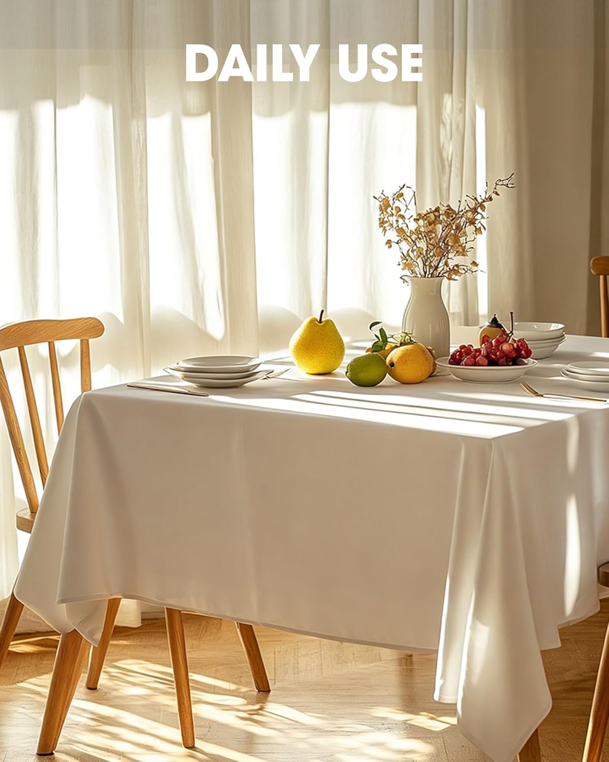 Pureegg Rectangle Table Cloth - Durable 60" x 102" Polyester Tablecloths | Reusable & Washable for Outdoor Events, Weddings, Picnics, 2 Pack, White