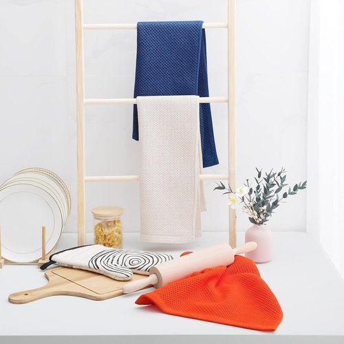 Homaxy 100% Cotton Waffle Weave Kitchen Dish Towels - Ultra Soft & Absorbent, 13 x 28 Inches, Navy Blue | 8-Pack