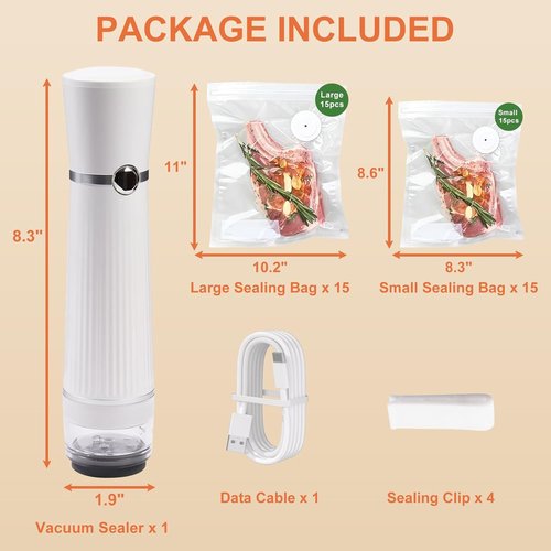 Handheld Vacuum Sealer - Portable Food Saver with 30 Reusable Bags | Easy to Clean & Extends Freshness 10x