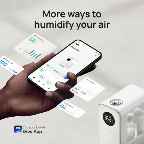 DREO Humidifiers for Bedroom, Top-filled Smart Quiet Cool Mist Humidifier for Large Room, 50 Hours Runtime for Home, Indoor Plants, Oil Diffuser & Nightlight for Baby Nusery, 5L, with Alexa/Google