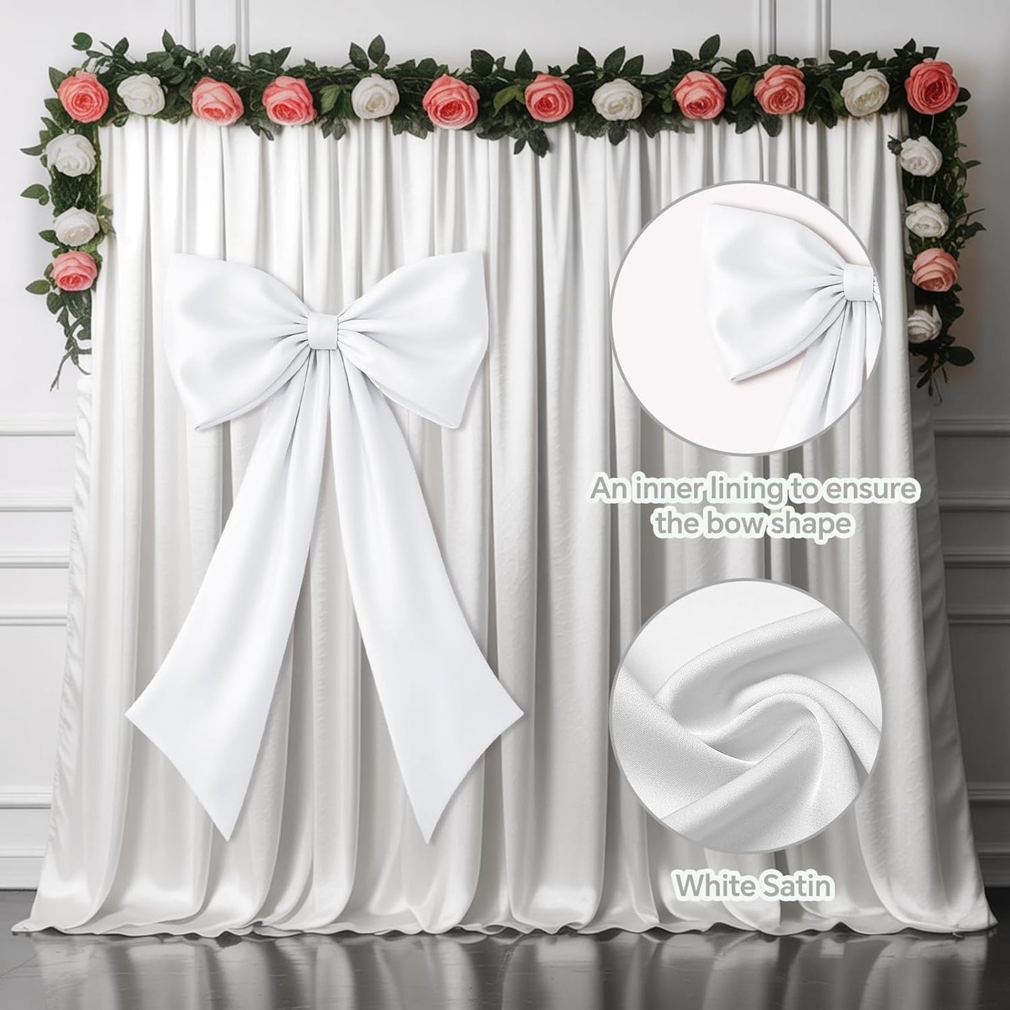 Skiennix White Bow Decor - 2 Pack Large & Small Coquette Wall Backdrop for Weddings & Events
