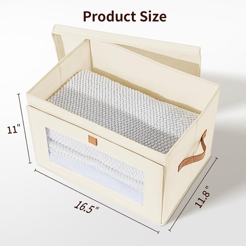 Homsorout Large Closet Storage Bins - Collapsible Clothing Organizer with Handles & Lids | 8 Pack, Beige