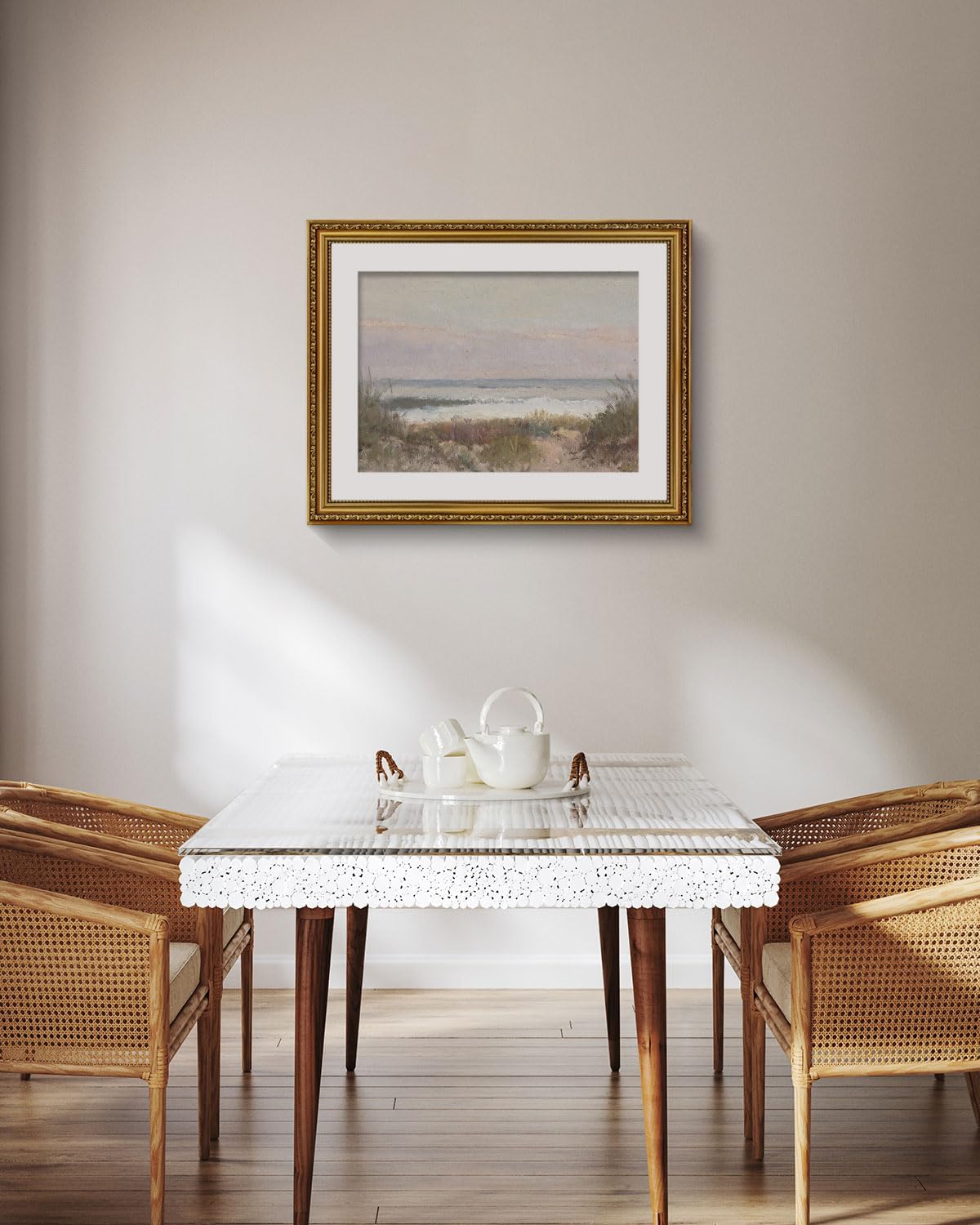 VIYYIEA Gold Framed Canvas Wall Art - Classical Coastal Scenery for Home Decor | 16x20in