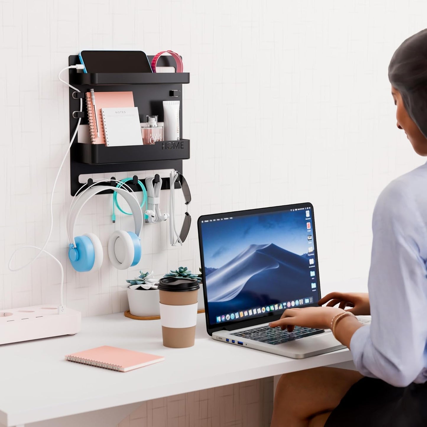 Yieach Bedside Shelf - Wall Mounted Floating Organizer for Remote & Phone | Black Dorm Room Decor