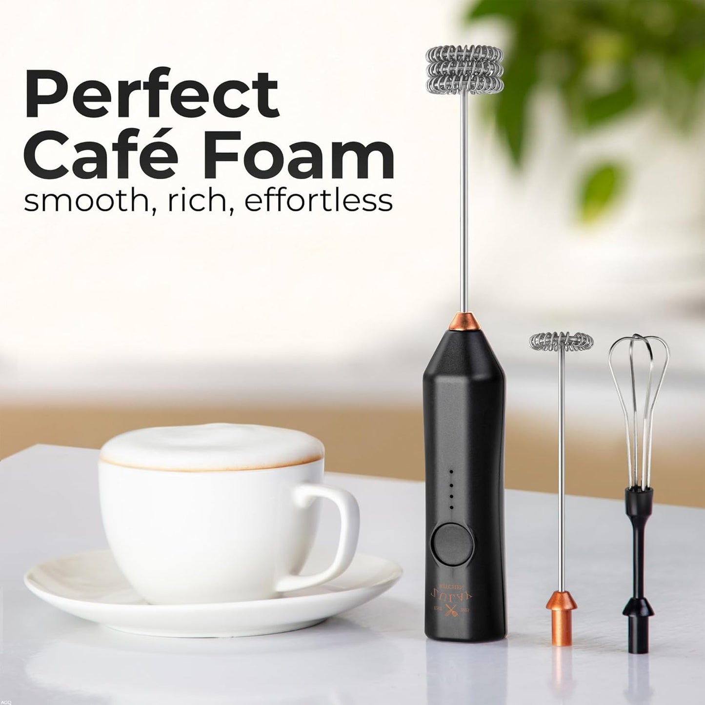 Zulay Kitchen Rechargeable Milk Frother | 3 Speeds & 3 Whisk Attachments - USB Charging, Perfect for Lattes & Cappuccinos - Black Copper
