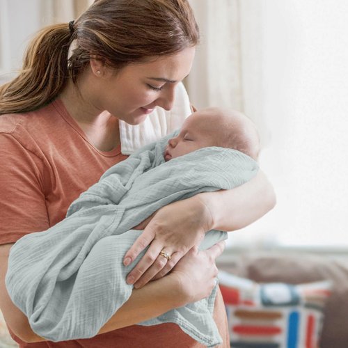 Bearmoss Muslin Swaddle Blankets, 40 x 38 inches Baby Swaddle for Boys and Girls, Soft Baby Blanket, 3 Pack Breathable Nursery Receiving Blankets (Cloud)