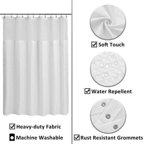 ALYVIA SPRING Waffle Weave Shower Curtain with Snap-in Fabric Liner & Hooks Set: Hotel Style & Top Sheer Window, Double Layers & Machine Washable for Easy Clean, 71x72, White