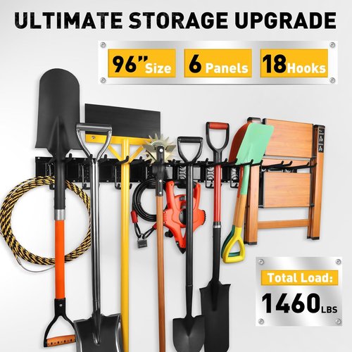 ELEAD Heavy Duty Garage Tool Organizer - 18-Pairs Wall Mount Hooks | 96 Inches, 1460 lbs Capacity for Garden & Shed