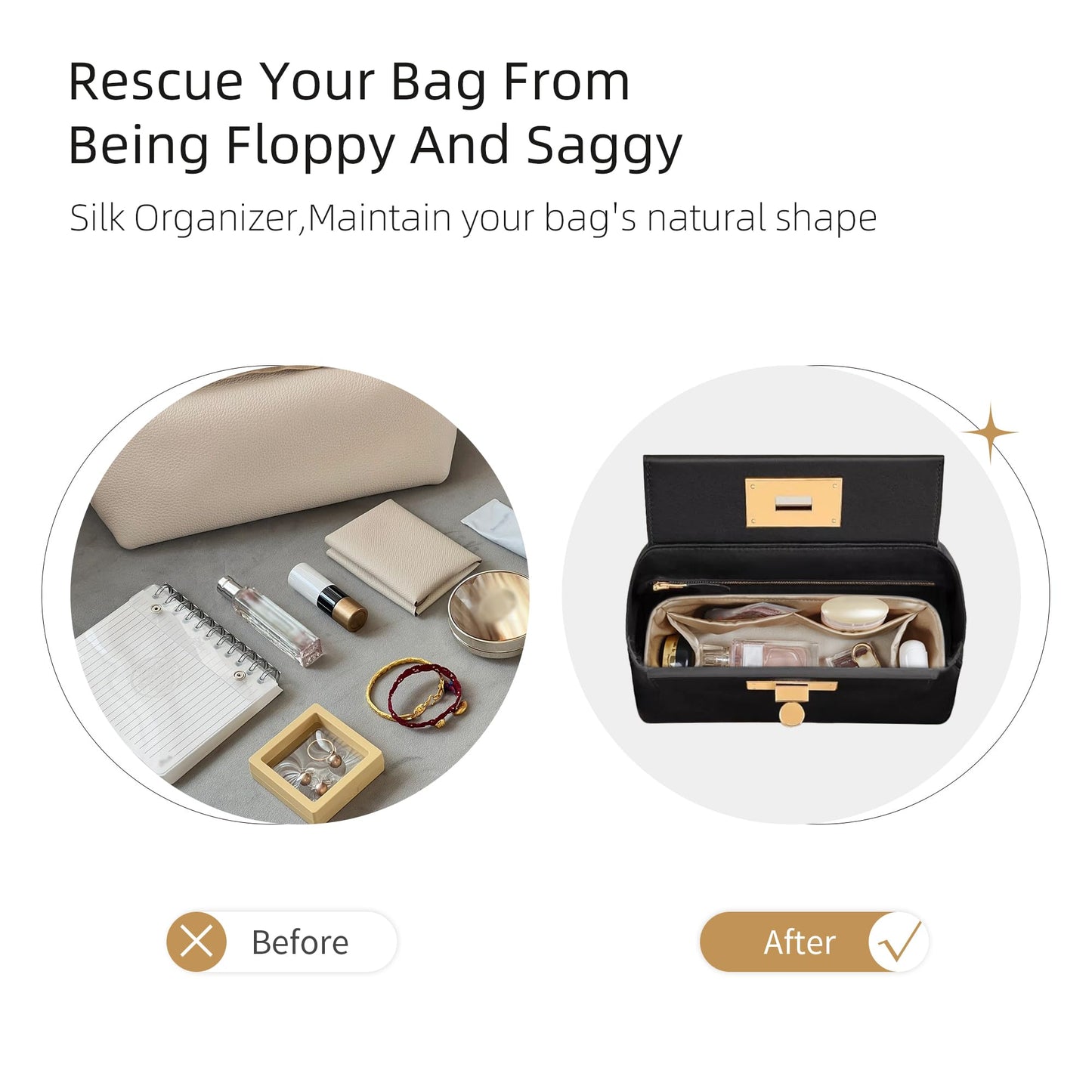 ZYZii Silk Purse Organizer for Hermes 2424 Mini/29/35,Insert Bag in Bag,Luxury Handbag Tote Lining Bag Shapers(Black,2424Mini)