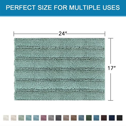 H.VERSAILTEX Bathroom Rugs Bath Rugs for Bathroom Non Slip Bath Mats Extra Thick Chenille Striped Rug 17" x 24" Absorbent Soft Shaggy Washable Dry Fast Bath Mats for Bath Room Floor - Eggshell Blue