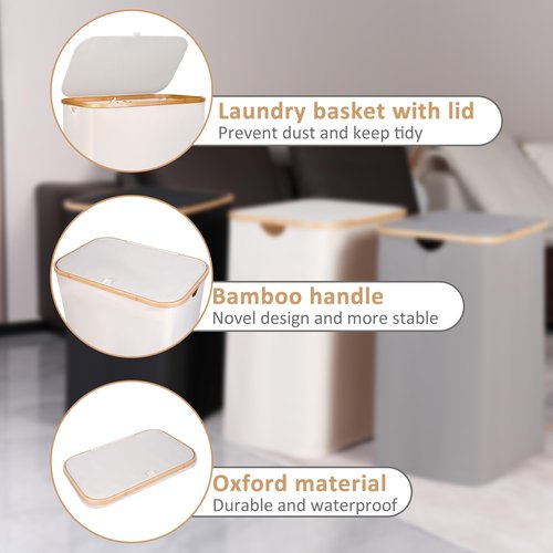 iEGrow 150L Laundry Basket with Lid, Large Laundry Hamper with Bamboo Handle, Collapsible Dirty Clothes Hamper Organizer with 2 Removable Inner Bags for Clothes Toys Towels - Beige