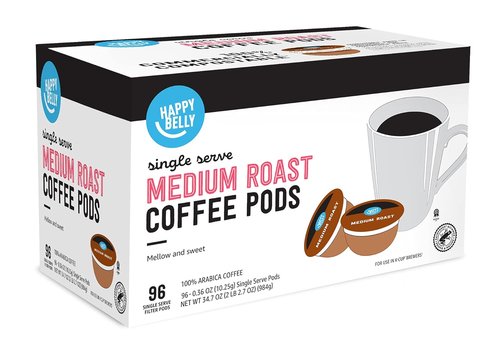Happy Belly Compostable Coffee Pods - Medium Roast, Compatible with K-Cup Brewer | 96 Count