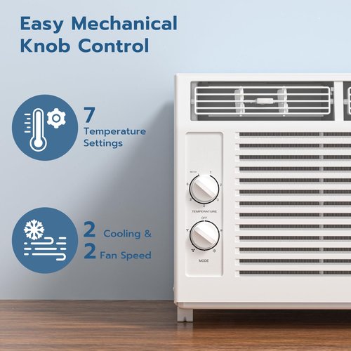 ZAFRO 5000BTU Window Air Conditioners Cool Up to 150 Sq Ft,Quiet Operation Window AC Unit with 2 Cool&Fan Functions,Easy to Use Mechanical Control,Washable Filter,Easy Install Kit,for Small Room,White