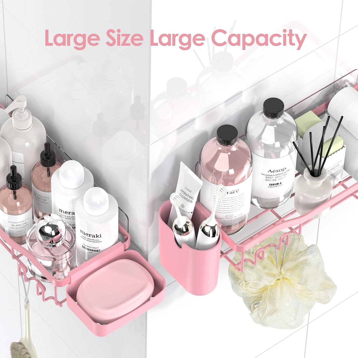 NESOMI Shower Caddy | Rustproof Stainless Steel Organizer - 8-Pack No-Drill Storage with Soap Dish & Hooks