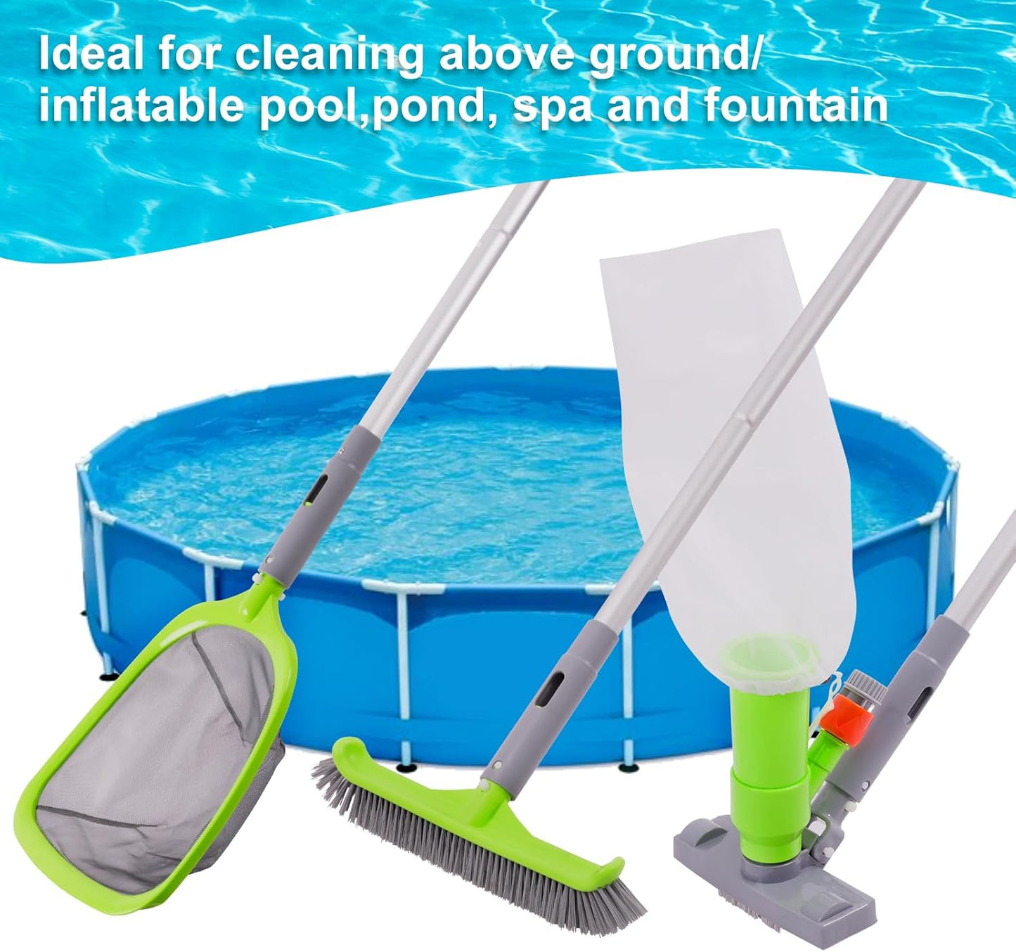 Sepetrel Deluxe Swimming Pool Cleaning Kit - Spa Jet Vacuum, Brush & 57.5-Inch Adjustable Pole for Above Ground Pools
