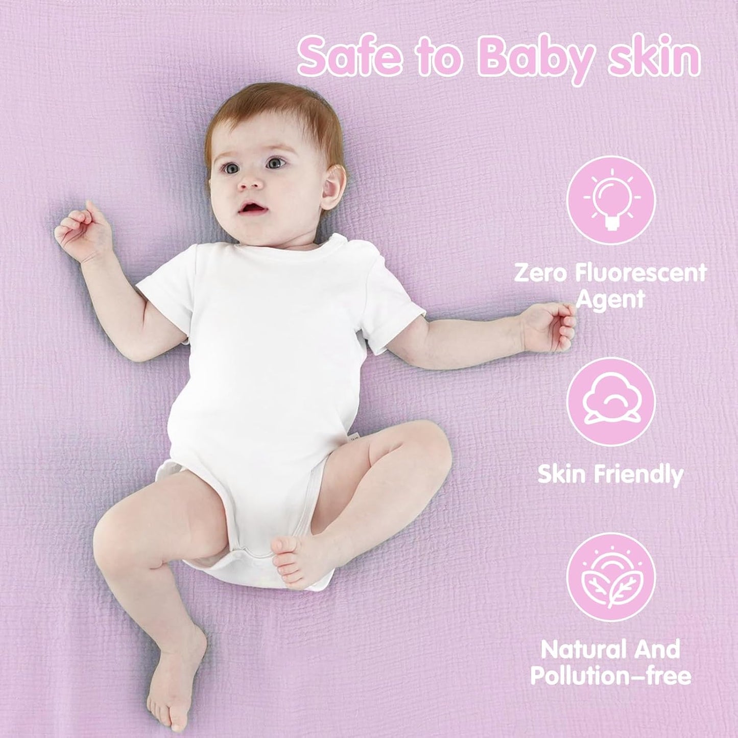 Skiennix Muslin Swaddle Blankets - Soft & Breathable 100% Cotton, 2 Pack, 40 x 40 Inches | Pink & Purple Baby Essentials