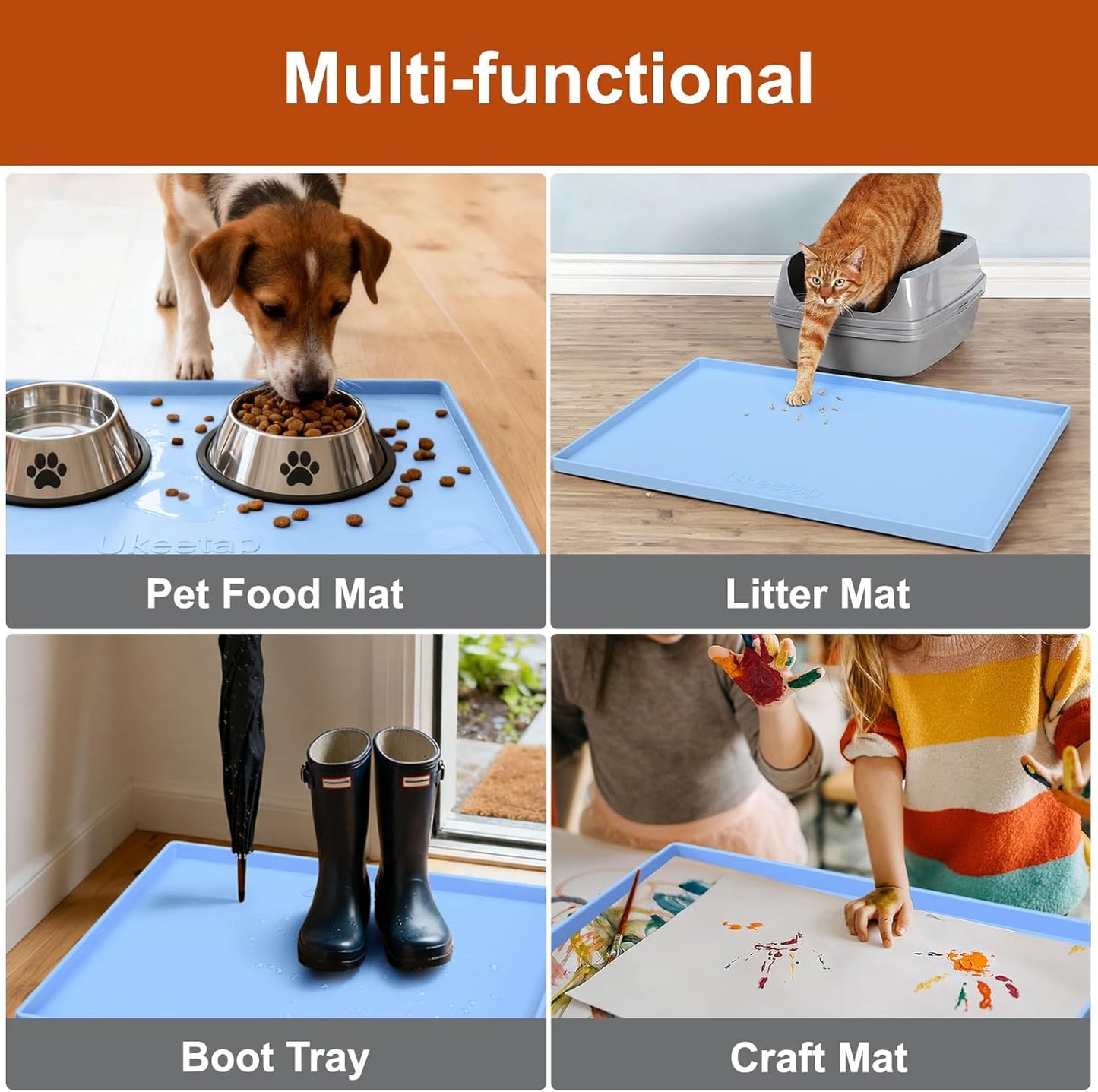 Ukeetap Extra Thick Silicone Mat - Waterproof Under Sink Mat for Kitchen & Bathroom | 34" x 22", Blue