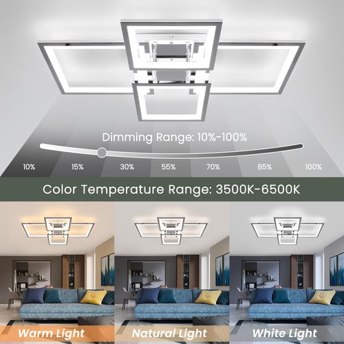 Acrylic Modern LED Ceiling Light, Square LED Flush Mount Ceiling Light, Dimmable Kitchen Light Fixtures with Remote&APP, Close to Ceiling Lighting Fixture for Dining Room Kitchen Living Room Bedroom