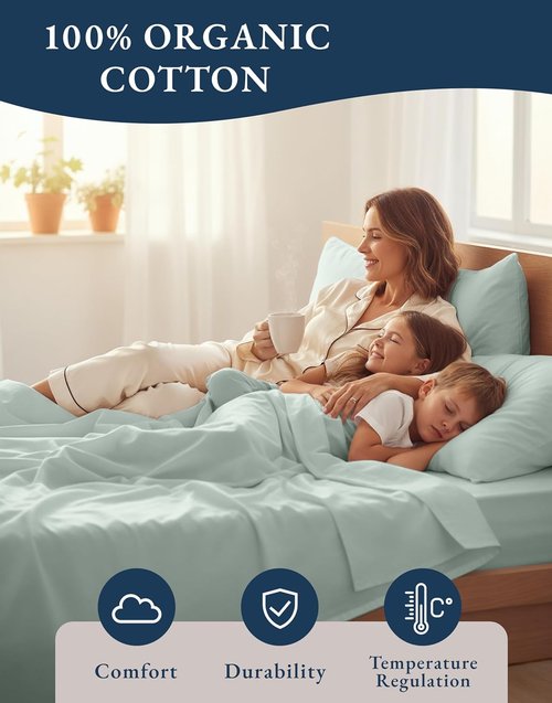 Lane Linen 100% Organic Cotton California King Sheets Set - Soft, Fade Resistant, Fully Elasticized | Cool Blue, Fits Mattresses Up to 15" Deep