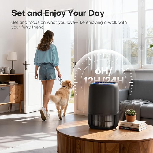 Air Purifier - High Efficiency Filter for Up to 1076 Ft² | Compact & Quiet Design for Pets, Pollen & Smoke - Black