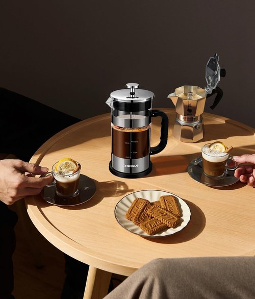 French Press Coffee Maker - 21oz Classic Glass Pot | Heat-Resistant Borosilicate with 4-Level Filters
