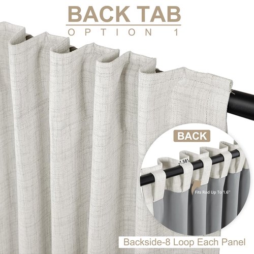 100% Blackout Shield Linen Blackout Curtains for Bedroom 96 Inches Long, Back Tab/Rod Pocket Living Room Drapes, Thermal Insulated Blackout Curtains 1 Panel Set, 100" W x 96" L, Beige