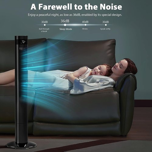 Antarctic Star Portable Tower Fan - 43'' Bladeless Oscillating Fan with Remote Control | Quiet 3-Speed Cooling