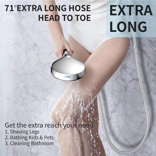 Handheld Shower Head High Pressure, 9-Spray Modes Showerhead With Power Wash, 71 Inch Extra Long Hose, Adjustable Bracket, Leakproof & Easy Install, Chrome