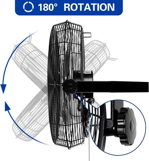 BILT HARD Industrial Wall Mount Fan - 4300 CFM High Velocity, 3-Speed Metal Fan for Garage & Warehouse