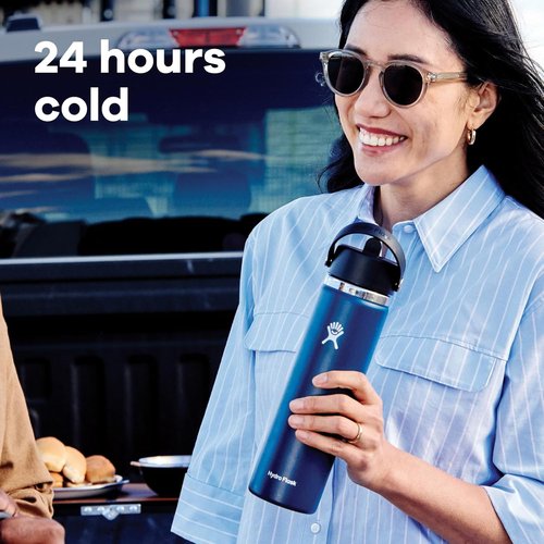Hydro Flask Water Bottle - Insulated Stainless Steel - Non-Spill Wide Straw Lid | 24 Oz Glimmer Cream