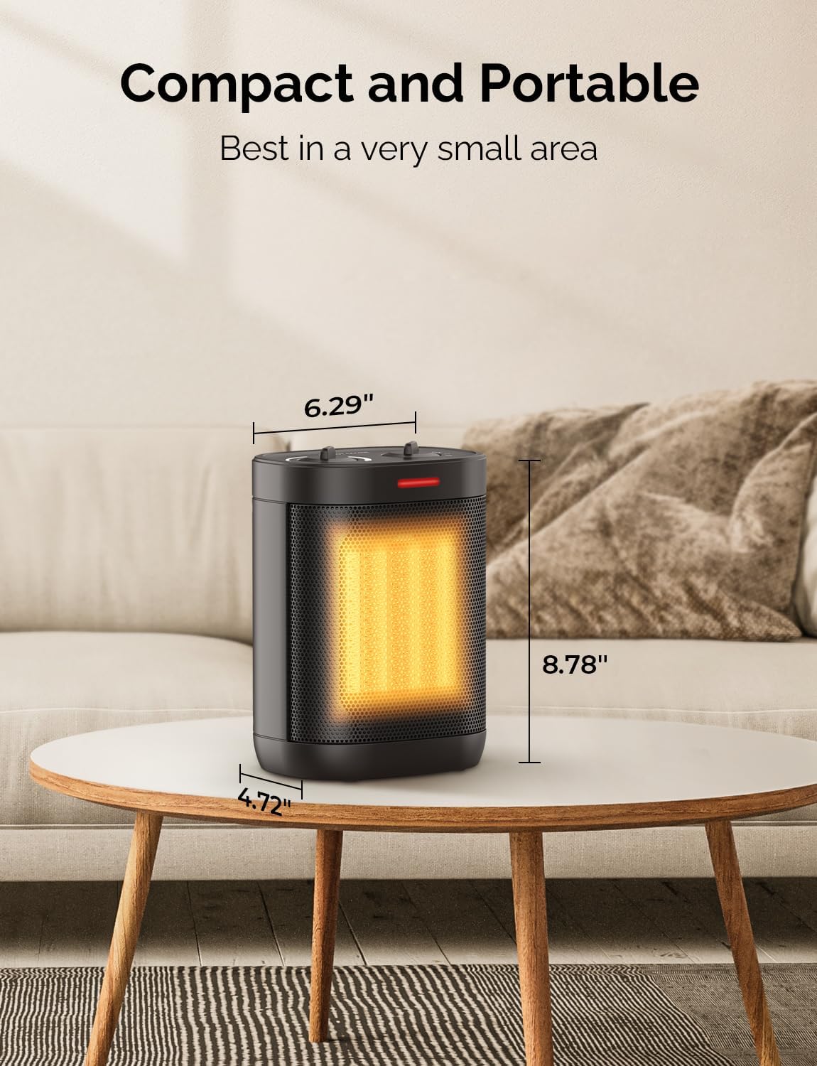 Skiennix 1500W Portable PTC Ceramic Space Heater - Indoor Use with Thermostat & Safety Features