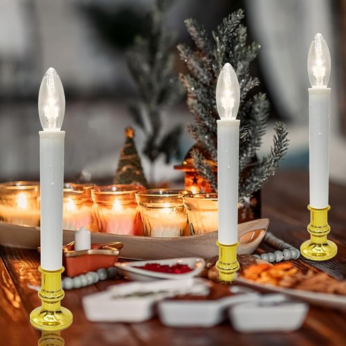 Christmas LED Window Candles - 4 Pack Battery Operated with Timer | Ultra-Bright 3V Bulbs for Indoor Decor