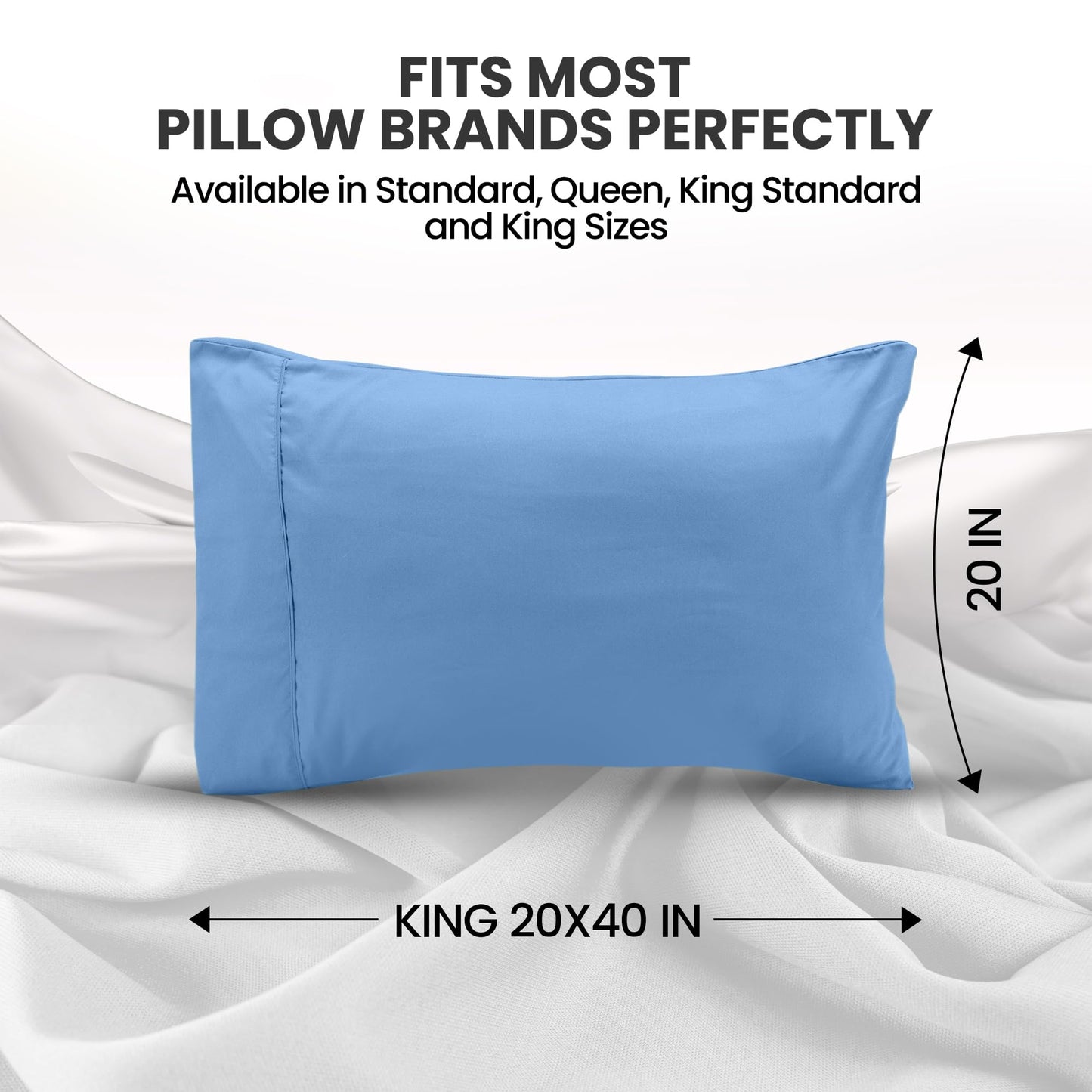 Utopia Bedding Pillow Cases King Size 2-Pack – Soft Brushed Microfiber – Envelope Closure – Perfect for Hospitals, Hotels, Guest Rooms – Oeko-TEX Certified, 20x40 Inches (Dutch Blue)