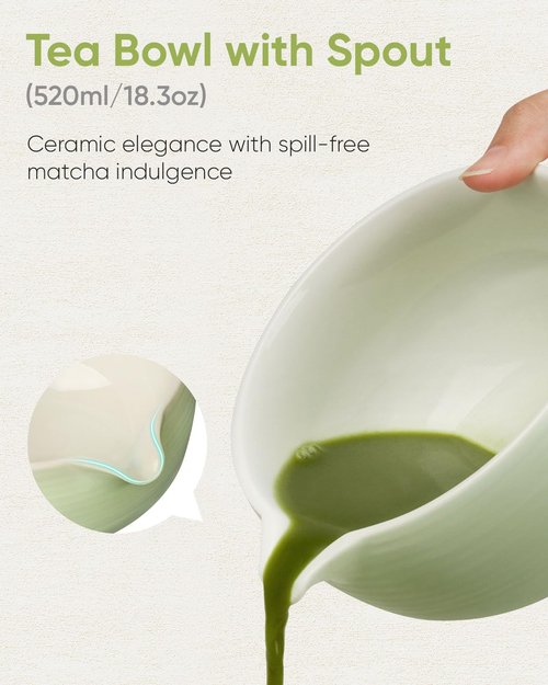 Joiish Matcha Kit Set, Ceramic Matcha Bowl with Spout & Holder, Bamboo Whisk, Sifter, Scoop, Traditional Japanese Matcha Tea Making Tools, Complete Gift Set 5-PC