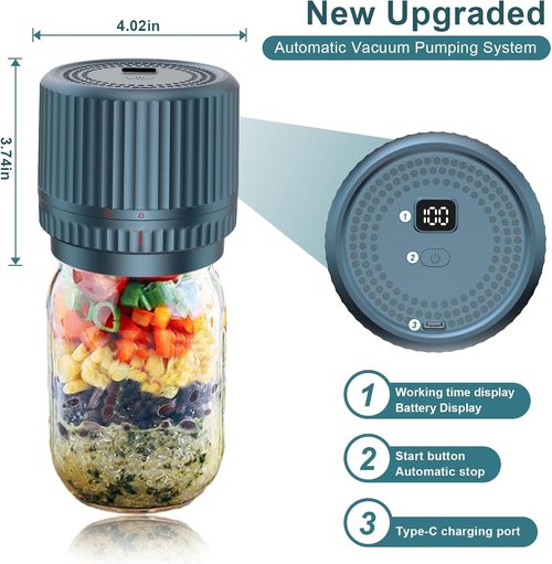 M12 Auto Stop Electric Mason Jar Vacuum Sealer - Smart 2026 Upgrade for Wide & Regular Jars | 2500mAh Portable Kit