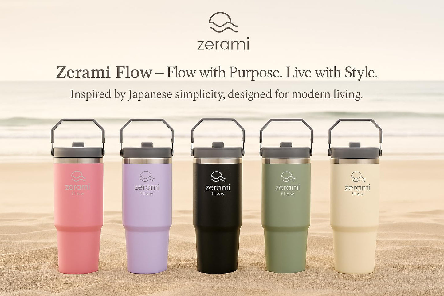 Zerami Flow 30 oz Tumbler with Handle & Flip Straw Lid – Cupholder-Friendly Insulated Stainless Steel Travel Mug, Leak-Resistant Twist Lid, Double Wall Vacuum, BPA-Free, Fits Car Cup Holder (Purple)