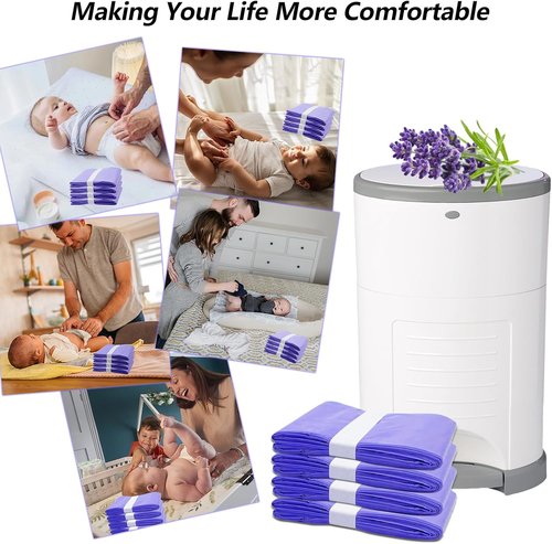 Diaper Pail Refills Bags 4 Pack Compatible with Dekor Plus Diaper Pail Liners Diaper Refill Liners Holds up to 2320 Diapers