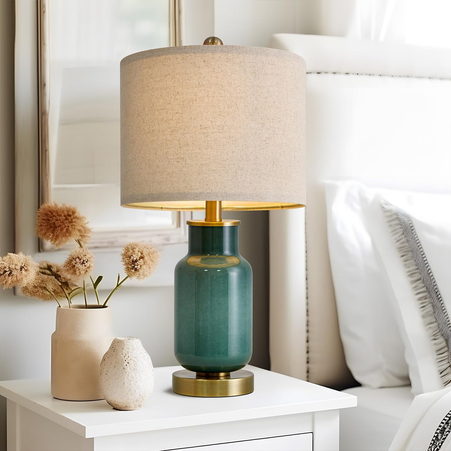 USumkky 21.25" Table Lamp Set of 2 Modern Lamp for Living Room Glass Nightstand Lamp for bedrooms,Desk,Farmhouse