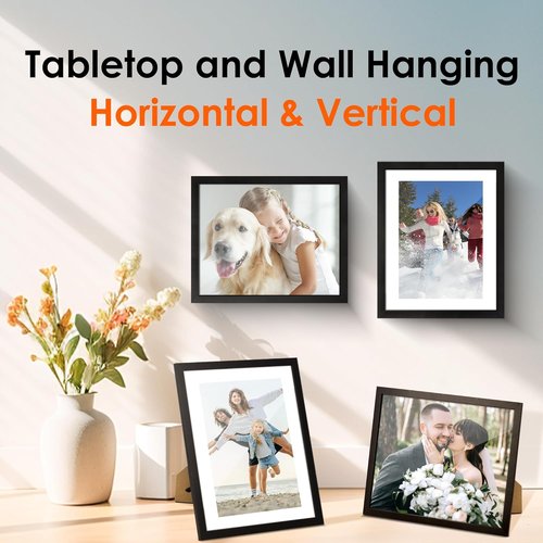 FIXSMITH 8x10 Picture Frame Set of 2 - HD Plexiglass for 5x7 or 8x10 Photos | Black Multi-Display Frames