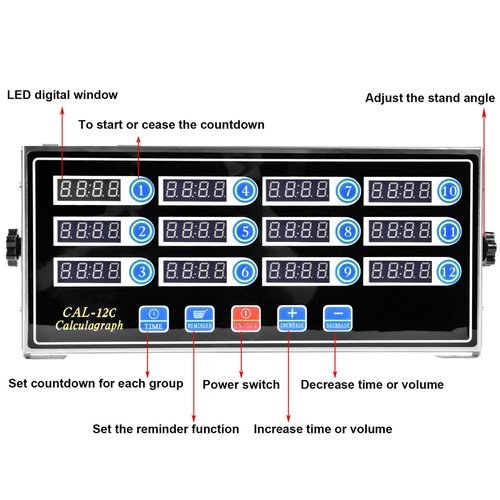 12 Channels Digital Kitchen Timers Commercial Cooking Timer,Stainless Steel Calculagraph Timer Restaurant Timer with Loud Alarm Burger Cooking Reminder