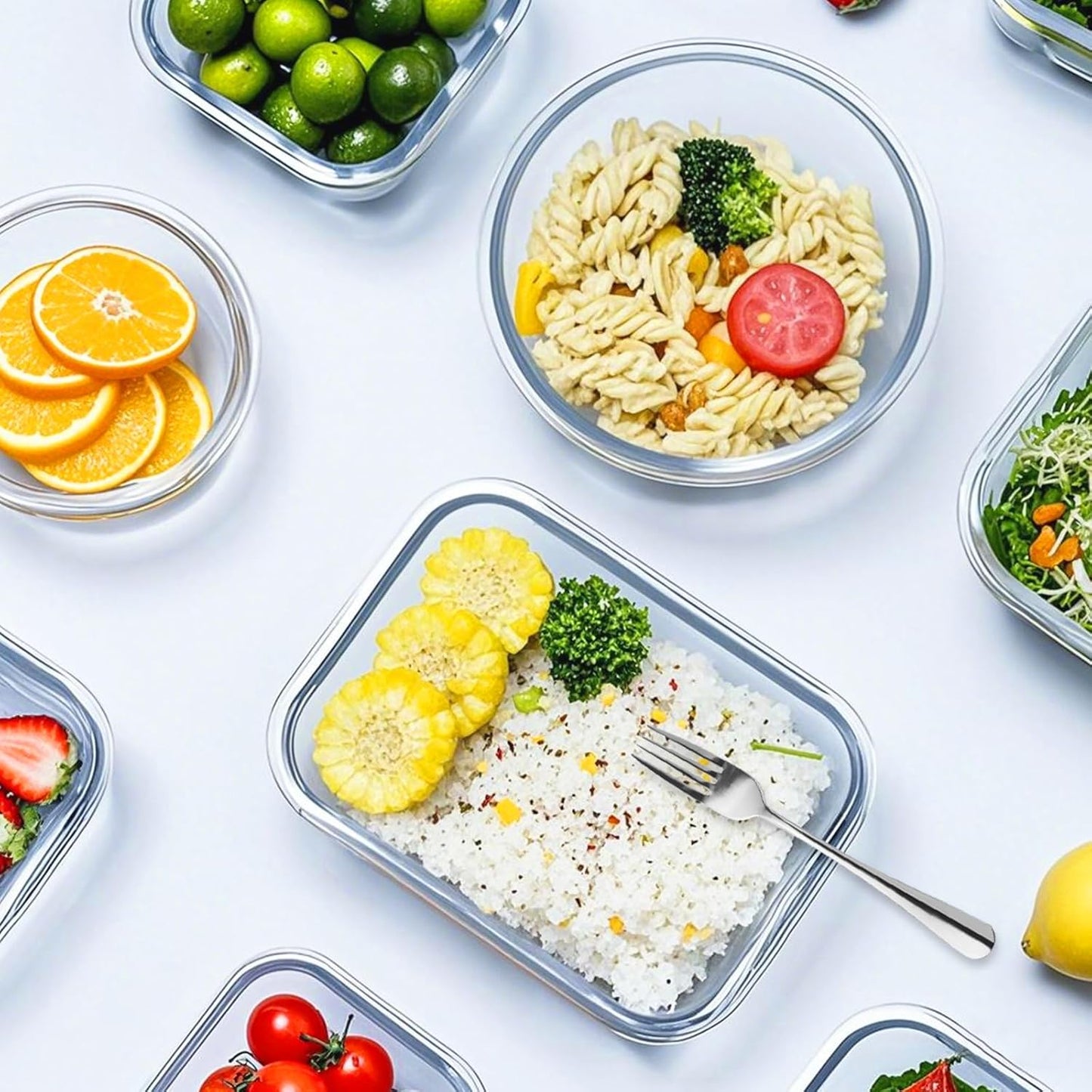 VERONES Glass Food Storage Containers Set - 12 Airtight Meal Prep Containers with Lids | BPA-Free, Microwave & Oven Safe, Grey