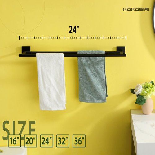 KOKOSIRI Towel Rails Bathroom Double Towel Bars Matte Black 20 Inch Towel Holder 2-Piece for Bath Cabinet Wall Mount Stainless Steel, 2 Pack B5005BK-L24-P2