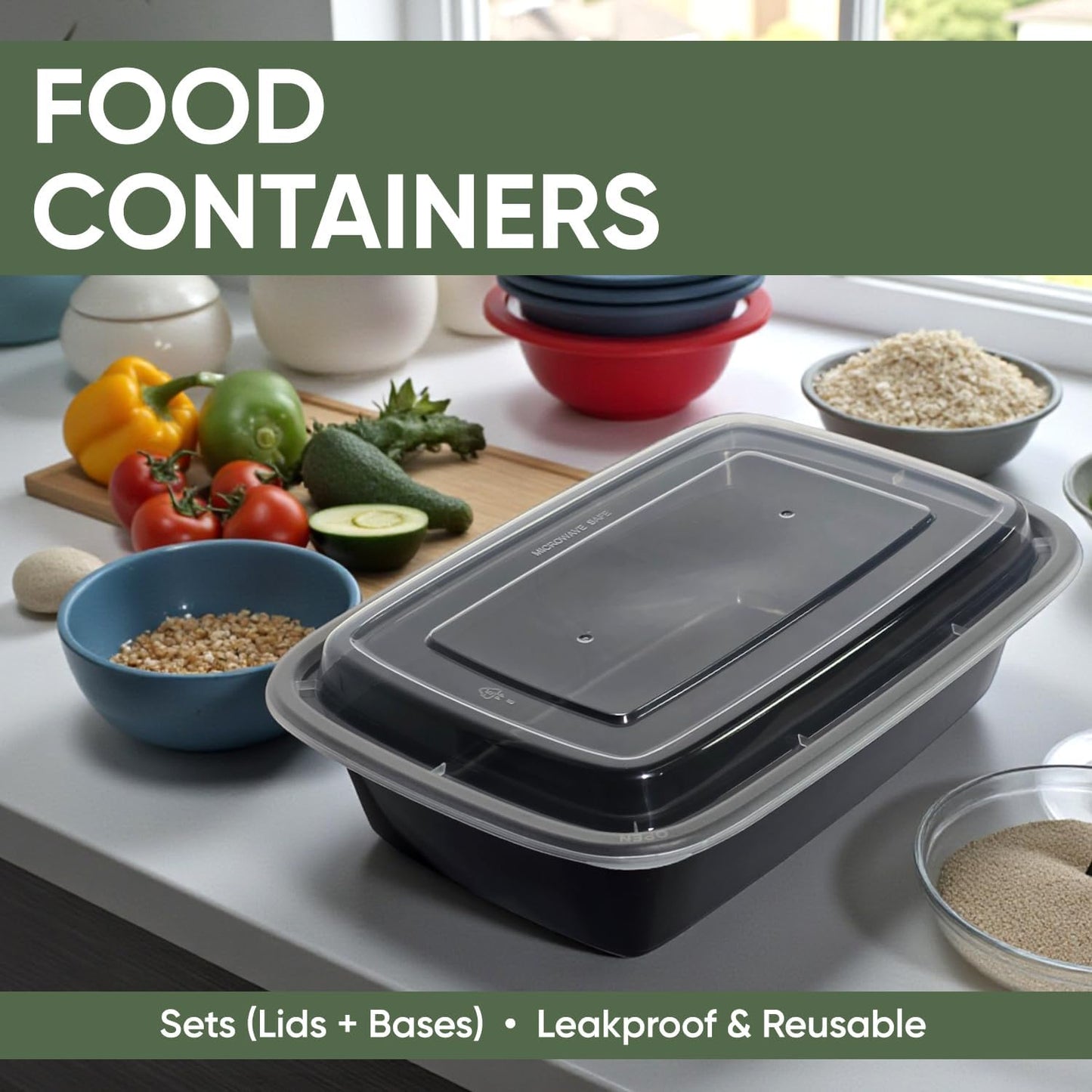 Skiennix 38 oz Meal Prep Containers - 50 Pack Reusable, BPA-Free, Leakproof & Stackable | Microwave & Dishwasher Safe