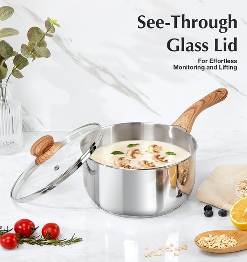 KOCH SYSTEME CS Stainless Steel Saucepan Set, 6 Piece Sauce Pan Set 1QT & 2QT & 3QT with Heat-resistant Bakelite Handle, Cool-Touch Stainless Steel Pot Set, Sauce Pans Induction Ready