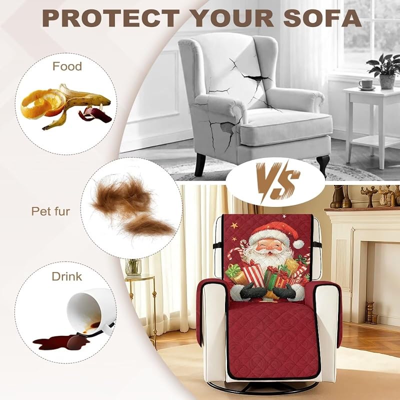 Red Santa Claus Recliner Armchair Cover - Fit Up To 60cm with Non-Slip Straps