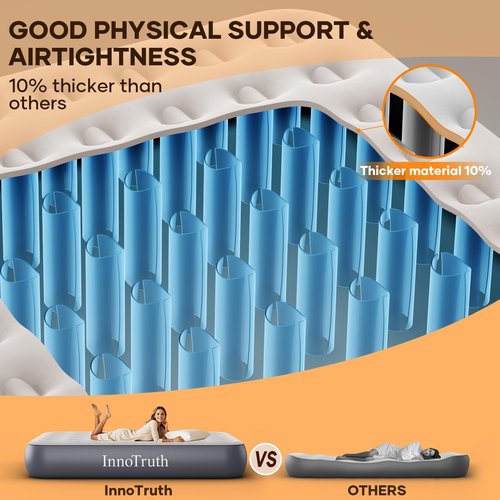 InnoTruth Queen Air Mattress with Built-in Pump, 13" Raised Comfort, Durable Inflatable Bed for Home & Guests, Easy Setup, Ideal for Travel & Camping, Dark Gray