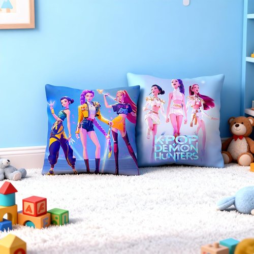 Demon Hunters Pillow Covers - 18" x 18" Kpop Group Themed | 2 Unique Soft Decorative Designs for Fans