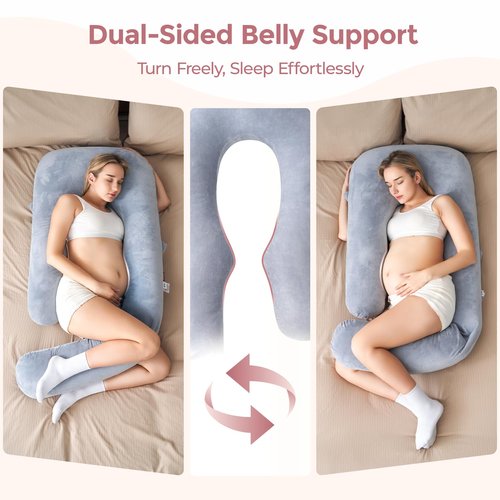 Momcozy Pregnancy Pillow for Sleeping, Dreamlign U Pro Maternity Pillow with Adjustable Leg Pillow, Removable Cover - Support for Back, Hip, Belly, Legs for Pregnant Women, 50-72 Inch Full Body Pillow